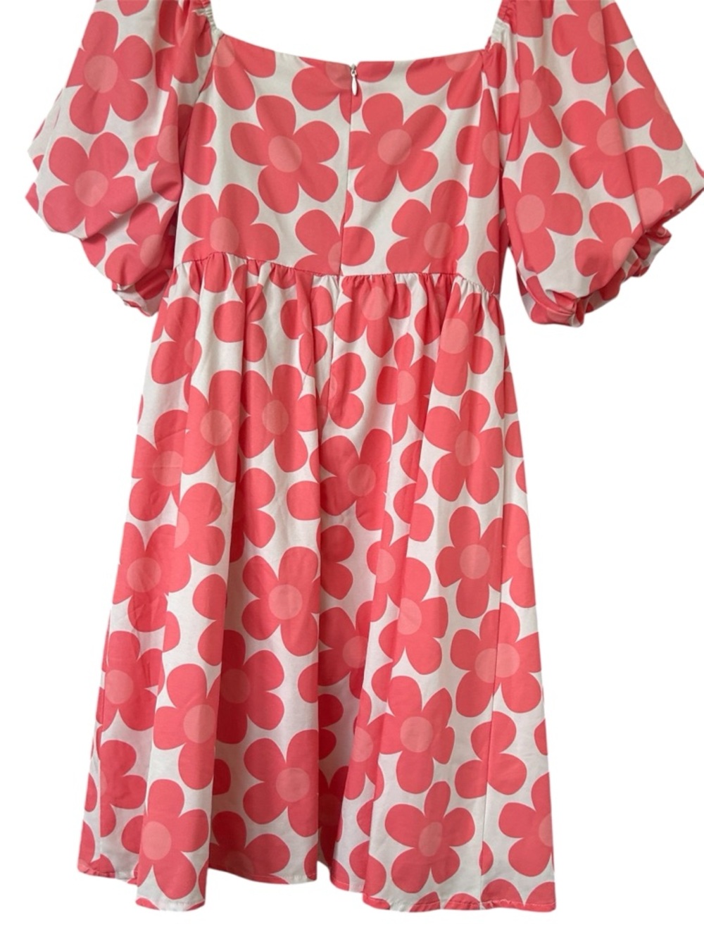 BiBi Coral Pink Floral Puff-Sleeve Dress